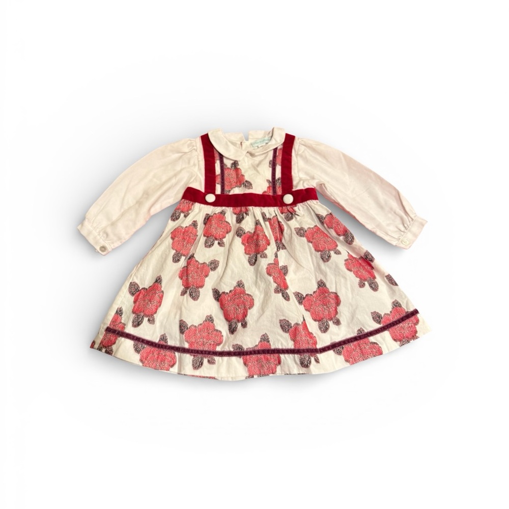 La Fleur & Le Papillon Floral Red and White Formal Collared Dress Baby 18 Months